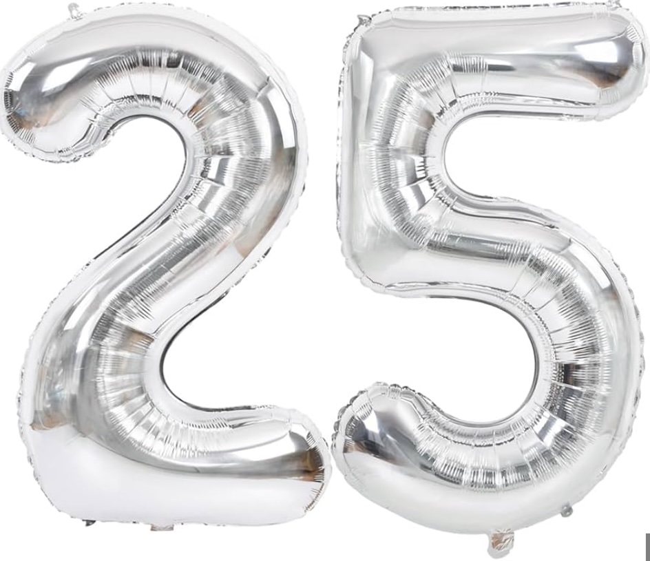 25 year anniversary balloons spelling "25".