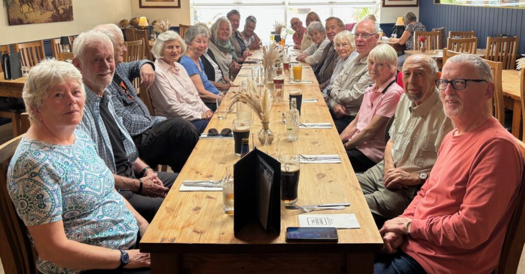 Image of the Dorset dawdlers group at post walk lunch.